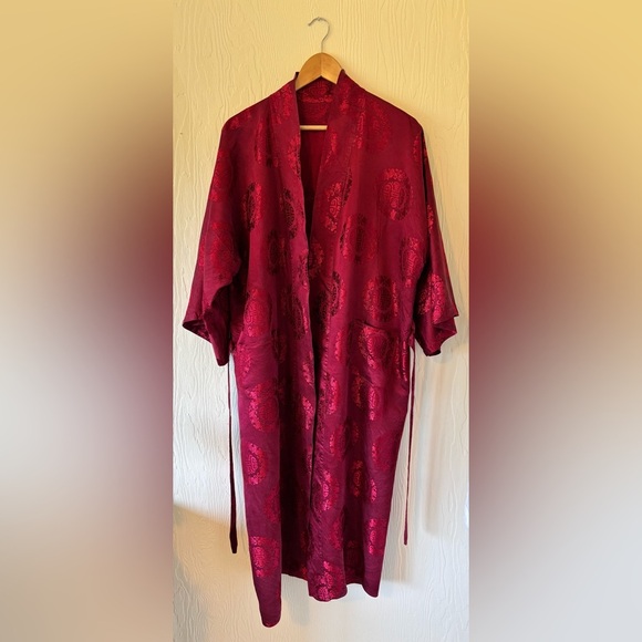 Vintage Authentic Silk Burgundy Maroon Wine Red Kimono Robe Duster Jacket - Picture 3 of 13